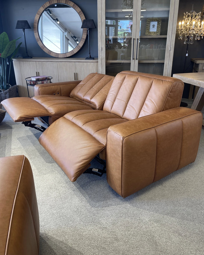 Detroit Brown Leather Electric Recliner Sofa - Vintage Tan